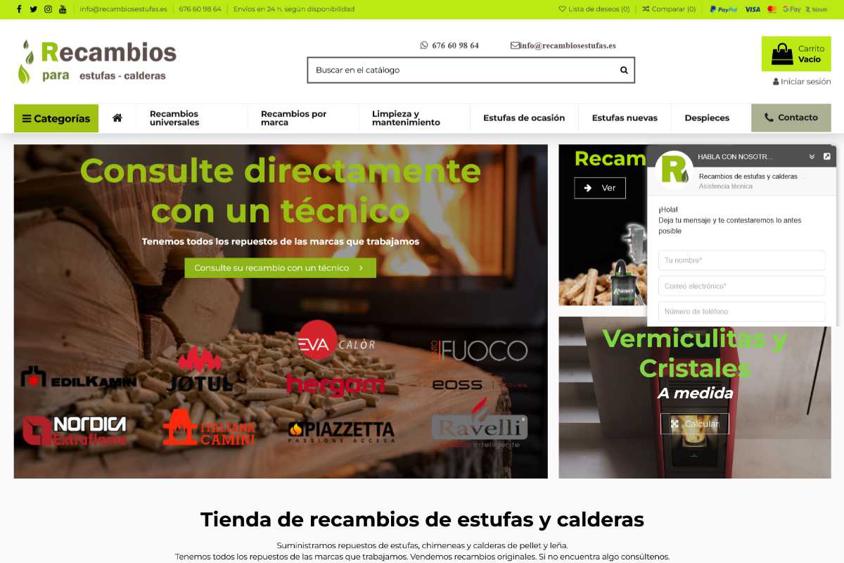 tienda de recambios de estufas y calderas de pellet